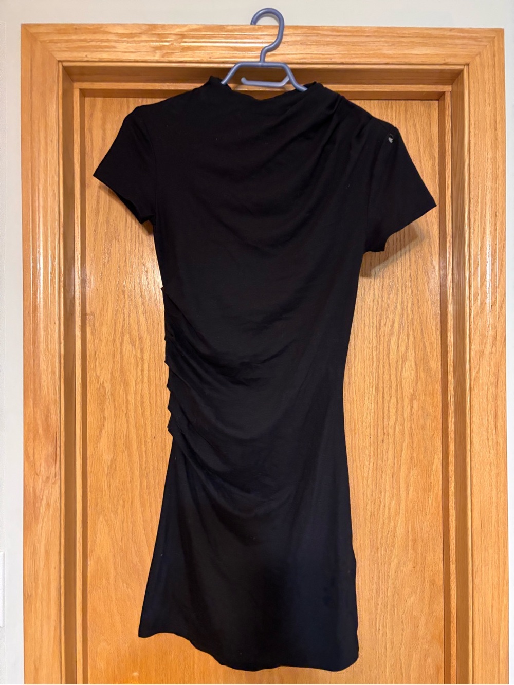 H&M Black Short-Sleeve Ruched Mini Dress